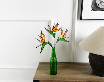 Stained Glass Bird of Paradise Flower Set of 3– Tropical Botanical ...