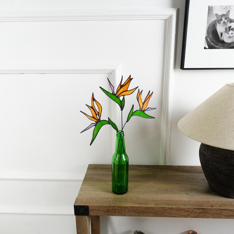 Stained Glass Bird of Paradise Flower Set of 3– Tropical Botanical ...