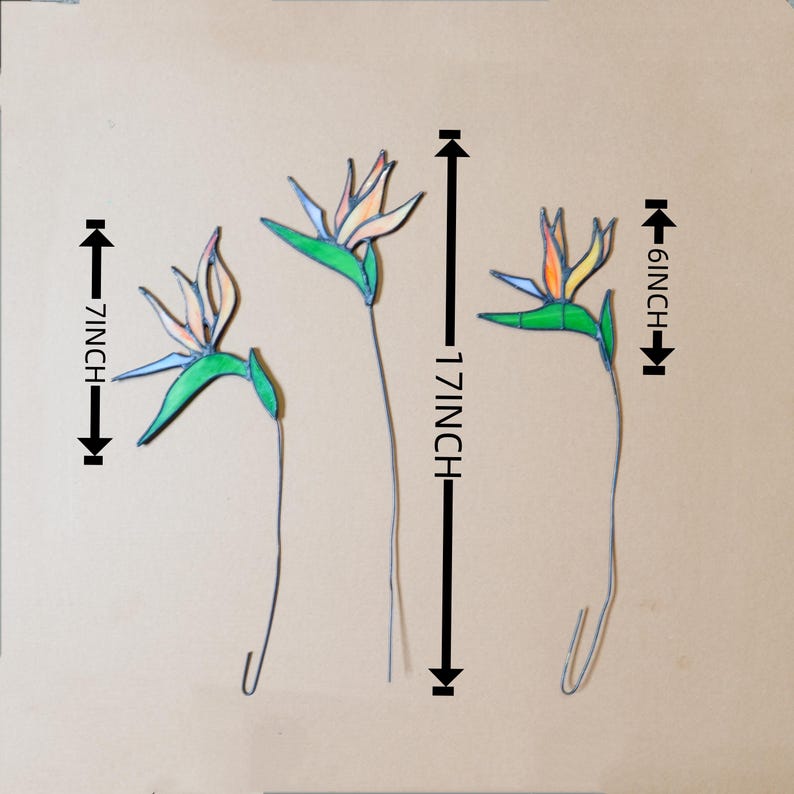 Stained Glass Bird of Paradise Flower Set of 3– Tropical Botanical ...