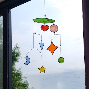 Stained Glass Mobile Suncatcher: Geometric Boho Home Decor