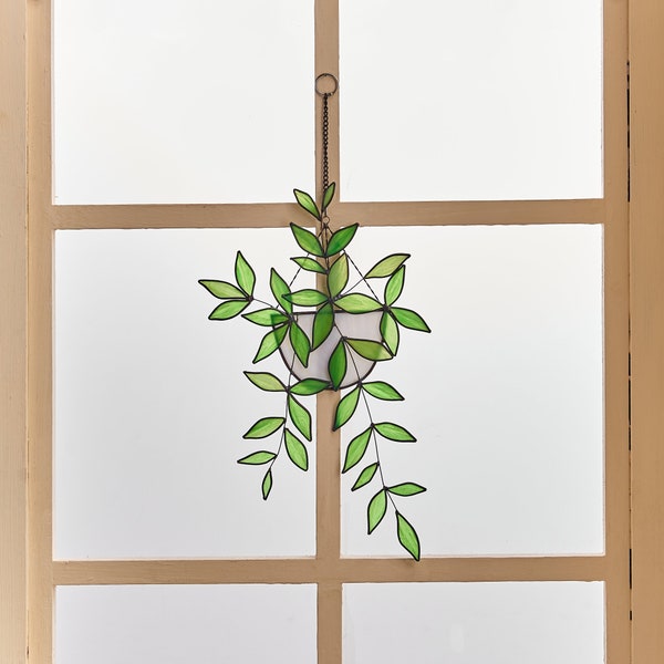 Plant suncatcher Hanging window stained glass art-Home Decor-Nature vibe glass art-Nature-Inspired garden plant-Boho home decor