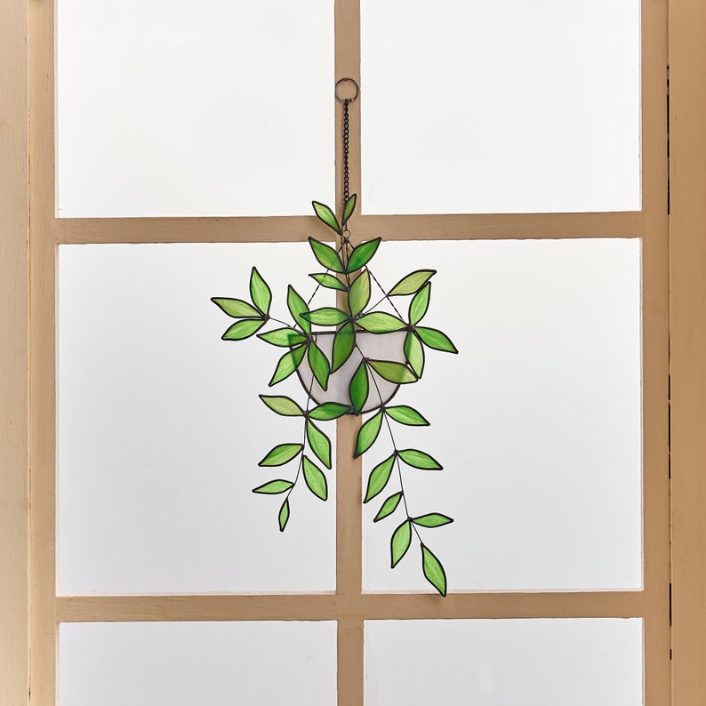 Plant suncatcher Hanging window stained glass art-Home Decor-Nature vibe glass art-Nature-Inspired garden plant-Boho home decor image 1