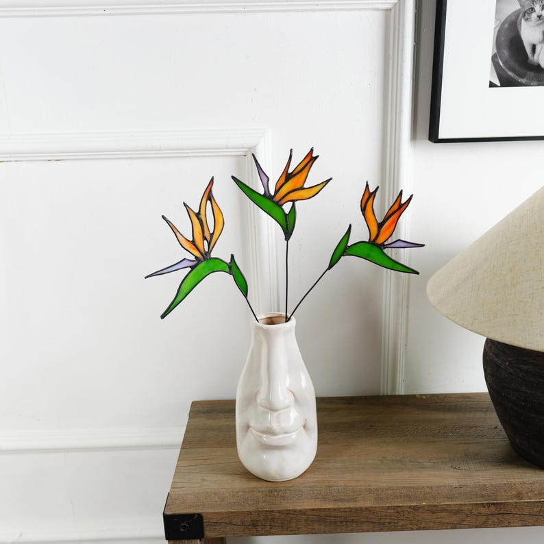 Stained Glass Bird of Paradise Flower Set of 3– Tropical Botanical ...