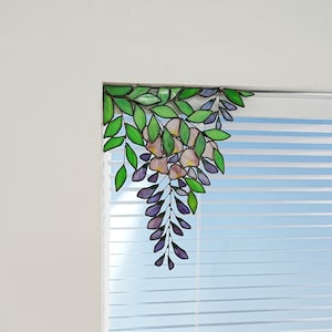 Wisteria stained glass window corner decor-Wisteria suncatcher home garden decor-Nature-inspired-wall art-Housewarming gift