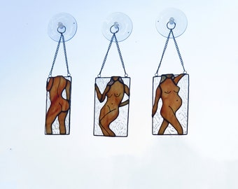 Nackte Frau Glasmalerei-Fenster-Kunst-Minimalist Akt Frau Suncatcher-Nude weiblicher Akt