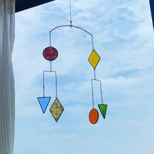 Mobile Hanging suncatcher stained glass-Inspired Home Decor-floating decor-Abstract interior decor-home office-Geometric patterns wall decor