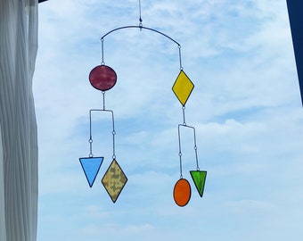 Mobile Hanging suncatcher stained glass-Inspired Home Decor-floating decor-Abstract interior decor-home office-Geometric patterns wall decor