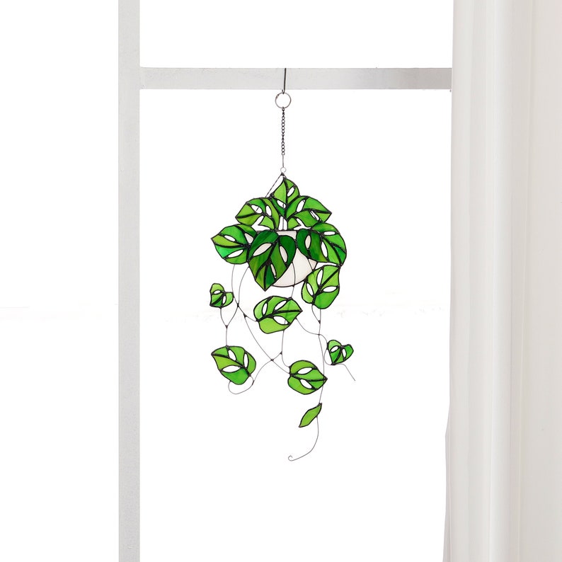 Monstera plant hanging decor sun catcher -Plant stained glass home decor - plant lover gift-won't die plant decor