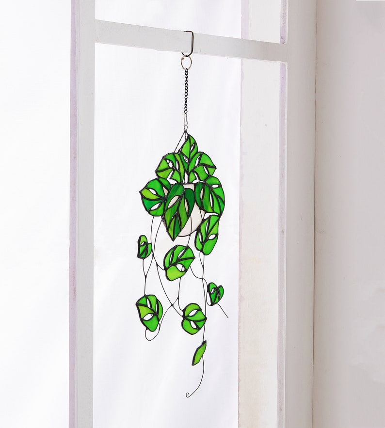 Monstera plant hanging decor sun catcher Plant stained glass home decor plant lover gift-won't die plant decor image 2