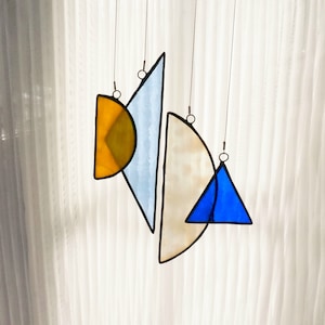 Custom stained glass suncatcher window hanging,stain glass decor,window glass art,geometry art,minimalism home decor,glass suncatcher image 5