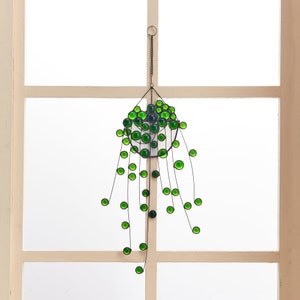 String of Pearls Hanging Plant Stained glass Hanging suncatcher-Home Decor-Nature vibe glass art-Inspired garden plant-Boho home decor image 1