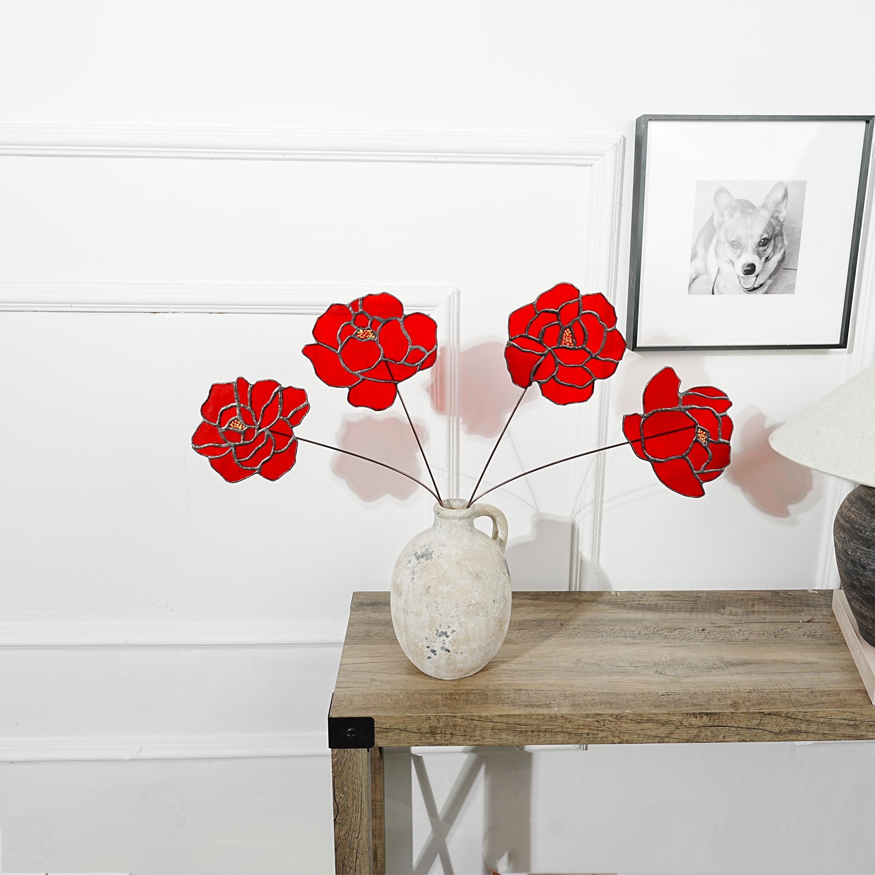 ピンクのステンドグラスの牡丹の花 - 手作りのホームスタイル4個セット