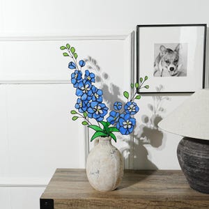 Decorazione floreale in vetro colorato a forma di delphinium, blu e viola, set da 2