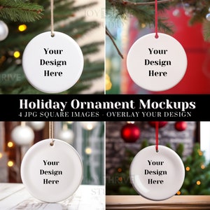 Holiday Ornament Mockup, Round Ceramic Christmas Mock ups Canva, JPG Hanging Ornaments Mock-Up Overlay, Stock Photography for Mockups Winter
