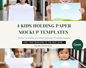 Back to School Sign Mockup, Landscape Paper Mockup Bundle, Kids Holding Paper Sign Mock up,  Mockup, Print Mock-up Kit, Kids Mockups Canva