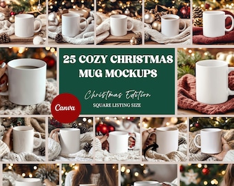 Paquete de maquetas de tazas navideñas, maquetas de tazas blancas, maquetas de tazas de café de 11 oz, maquetas de tazas blancas de 11 oz para las fiestas, maquetas de tazas blancas de 11 oz