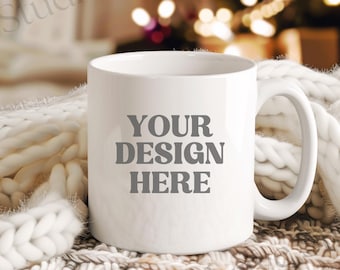 Maqueta de taza navideña acogedora, maqueta de taza de café de 11 oz, maqueta de taza blanca, maquetas de taza blanca de 11 oz para vacaciones, maqueta de taza blanca de 11 oz
