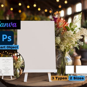 Maquete de placa de casamento | Maquete de placa de cavalete | Maquete de cartão | Objeto Inteligente PSD | Canva | Chá de panela | Chá de bebê | Papelaria para cartão de casamento