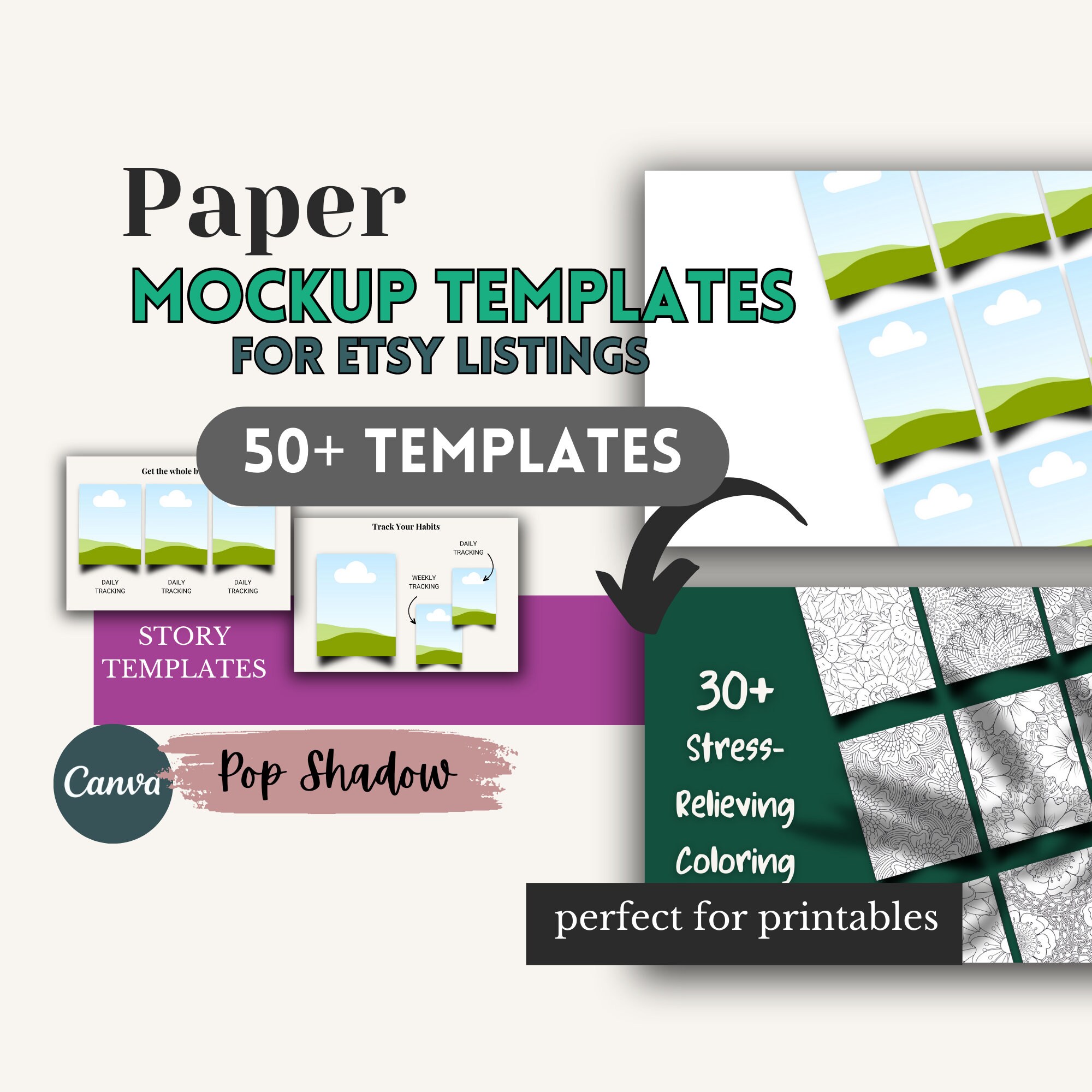 Paper Mockup Printables Invitation Mockup Templates Bundle, Worksheets ...