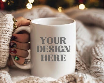 Maqueta de taza navideña acogedora, maqueta de taza de café de 11 oz, maqueta de taza blanca, maquetas de taza blanca de 11 oz para vacaciones, maqueta de taza blanca de 11 oz