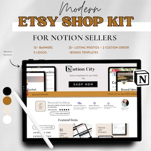 Etsy Shop Kit, Modern Shop Branding Kit, Sell on Etsy, Notion Templates, Digital Products, Etsy Success, Etsy Shop Banner Listing Templates