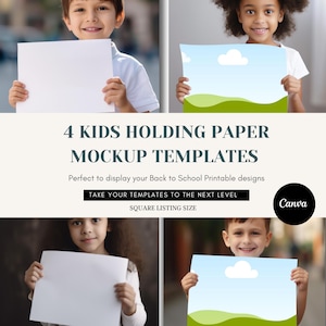 Paquete de maquetas de papel con paisajes, maqueta de letrero de regreso a la escuela, maqueta de niños sosteniendo un letrero de papel, maqueta, kit de maquetas para imprimir, maquetas para niños en formato JPG