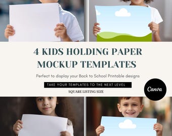 Landscape Paper Mockup Bundle, Back to School Sign Mockup, Kids Holding Paper Sign Mock up,  Mockup, Print Mock-up Kit, Kids Mockups JPG