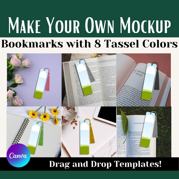 Printable Bookmark Mockup Set with Tassels | Etsy Listing for Bookmark Designs | Sublimation Canva Templates | Custom Bookmark Template