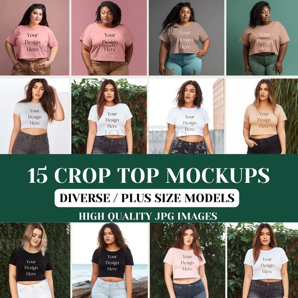 Crop Top Mockup | Comfort Colors | Diverse Model Mock-up | Trendy Baby Tee | Cropped Mock Up | Printful | Bella Canvas | Champion Tshirt JPG