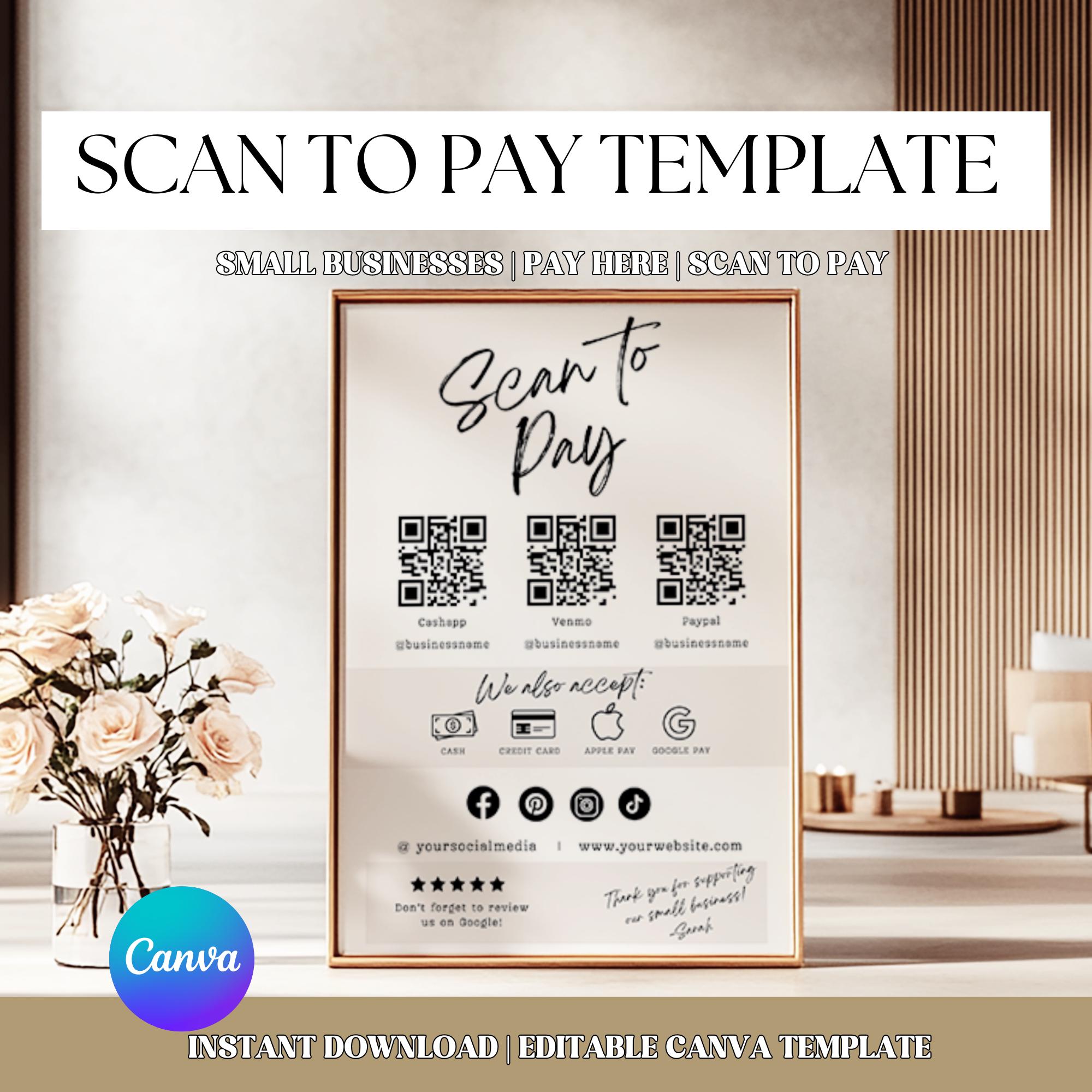 Scan to Pay Template | Editable QR Code Sign | Printable Payment Sign ...