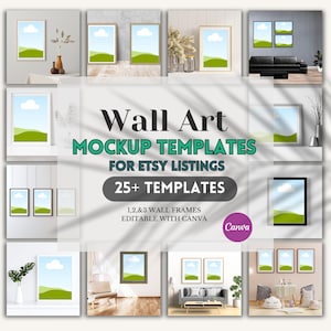Canva Wall Art Mockup Bundle, Frame Mock up Kit, Digital Artwork Display, Home Interior Mockups, Single Wood Frame Mock-up, Wallart Mockup