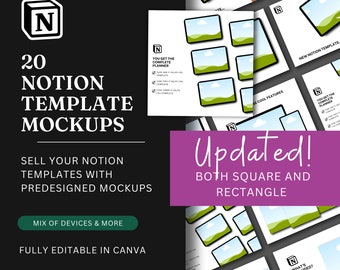 Modelos de listagem do Notion Mockup Bundle Etsy Modelo de listagem do Notion Canva Ipad Laptop Black Devices Mock up Modelo de noção, modelos simples
