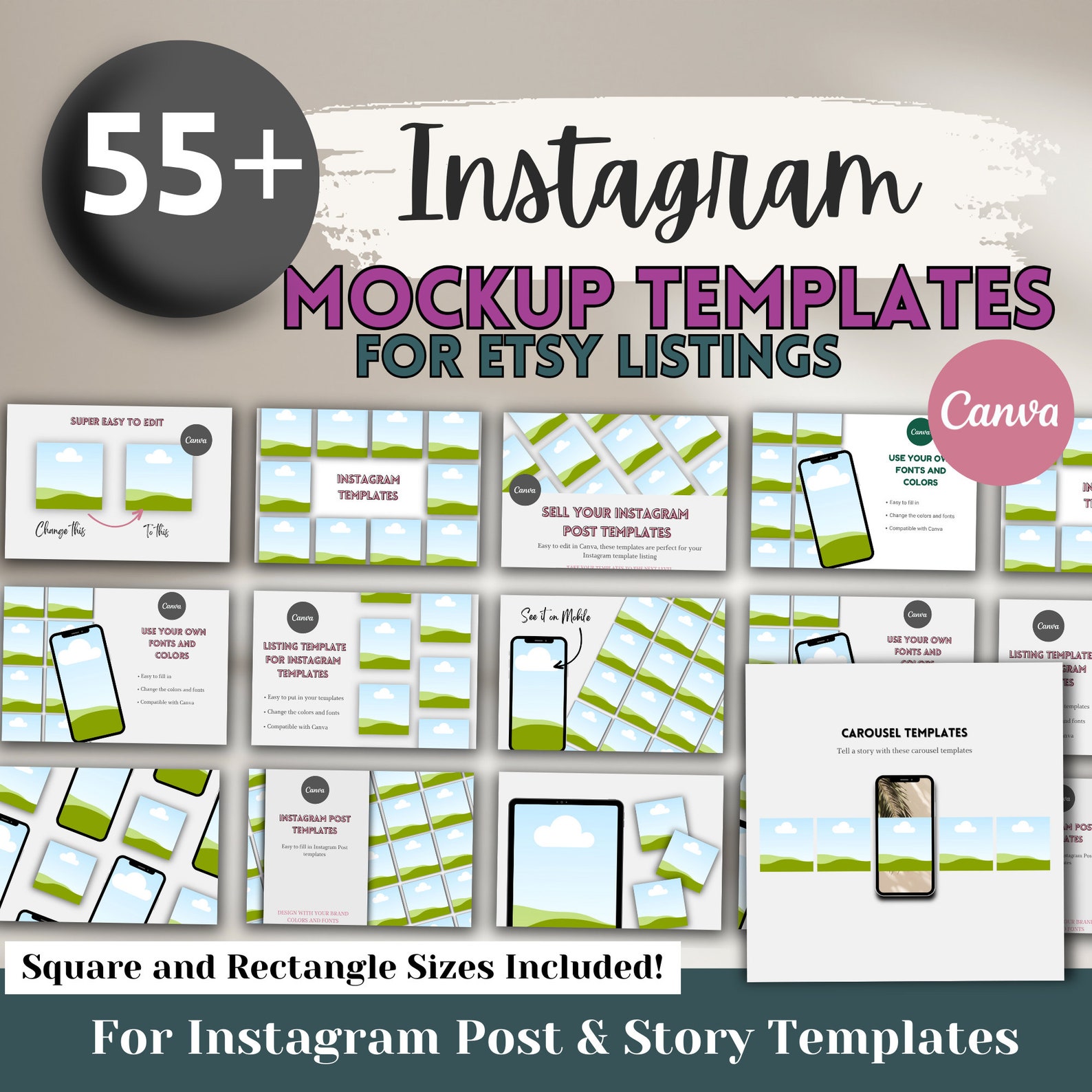 Etsy Listing Mockup Templates for IG Posts, Instagram Post Templates ...