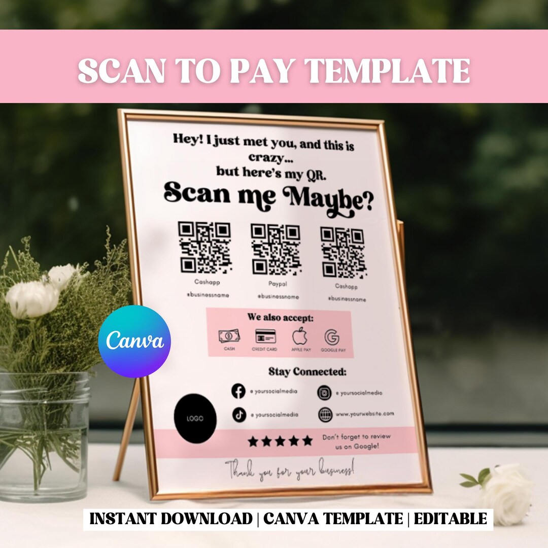 Custom QR Code Sign for Venmo | Scan to Pay Template | Printable Small ...