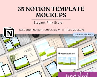Notion Template Canva Mockup Bundle for Etsy Digital Product Mock up, Etsy Listing Mock-up, Elegant Pink Template Device Mockups Planners
