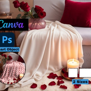 Mother’s Day Velveteen Plush Blanket Mockup | Minky Throw Fleece Blanket Mock-up | PSD Mockups | Canva Drag and Drop | PNG Transparent Rose