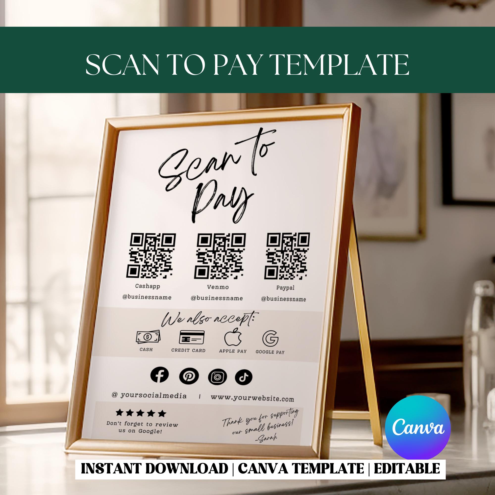 Scan to Pay Template | Editable QR Code Sign | Printable Payment Sign ...