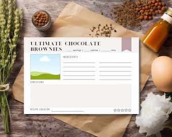 Editable Recipe Card Canva Template | Recipe Cards Insert Printable | 4X6in | 3X5in | Recipe Box Cards | Simple | Retro | Minimal Templates