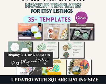 Car Coaster Mockup Bundle, Canva Coaster Mock up, Car Cupholder Listing Template, Editable Canva Mock-up for Car Coasters Sublimation SVG