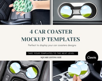 Car Coaster Mockup, Canva Coaster Mock up, Double Console Cup Holder Mock ups, Editable Canva Mock-up for Car Coasters, Car SVG, Sublimation