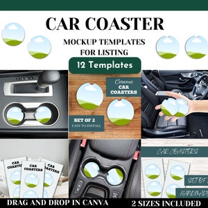 Car Coaster Mockup, Canva Coaster Mock up, SVG, Coaster Sublimation, Double Console Cup Holder Mock-up, Editable Canva Mockup, Car Coasters