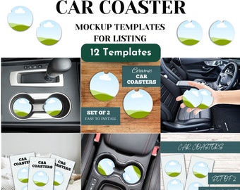 Car Coaster Mockup, Canva Coaster Mock up, SVG, Coaster Sublimation, Double Console Cup Holder Mock-up, Editable Canva Mockup, Car Coasters