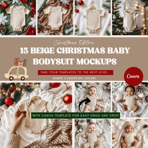 Pacchetto di mockup di tutine beige Boho, pellicce di coniglio per bambini di Natale 4411, mockup di body per neonati beige, mockup realistico di body per bambini diversi Boho