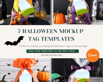 Halloween Mockups | Holiday Gift Tag Mockup | Halloween Treat Tag | Printable Favor Tag Mock up for Halloween Gifts | Kids Bag Tag Favors