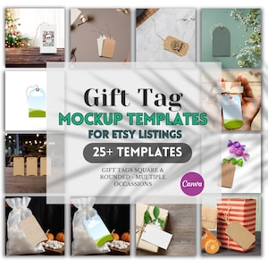 Tag Mockup Bundle, Gift Tag Canva Template Label Mockup, Personal Gift Tag Display Mockup, Tag Mockup Listing Image, Stationary Mockup Canva