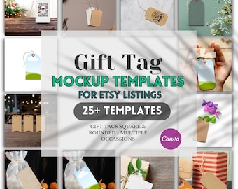 Tag Mockup Bundle, Gift Tag Canva Template Label Mockup, Personal Gift Tag Display Mockup, Tag Mockup Listing Image, Stationary Mockup Canva