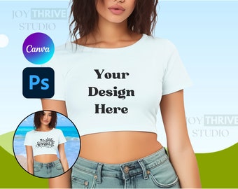 Trendy Fitted Baby Tee | Bella Canvas 6681 White Crop Top Mockup | White Champion T453W Cropped Tshirt Mock Up | AS Colour 4062 | 8882 Tee