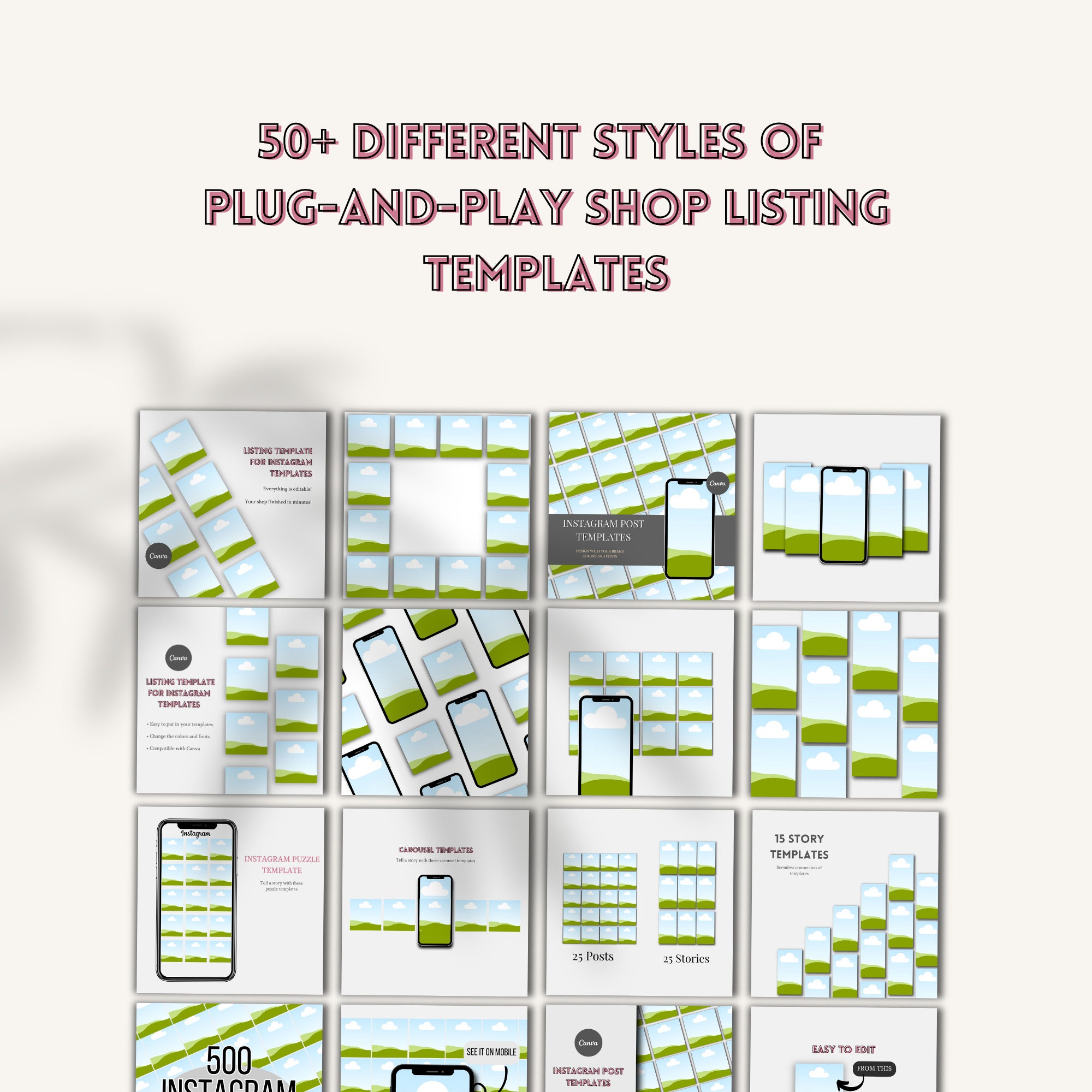 Etsy Listing Mockup Templates for IG Posts, Instagram Post Templates ...