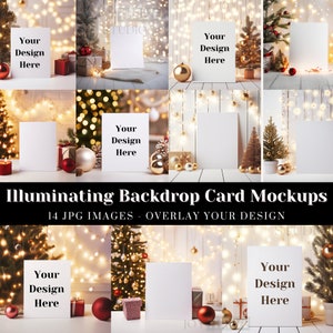クリスマス ボケ オーバーレイ カード モックアップ、ホリデー ライト スタイルのストック写真デザイン モックアップ デジタル背景 文房具 紙 JPG 背景
