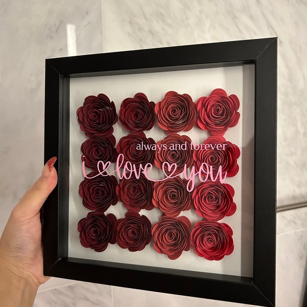 Roses valentine’s day shadow box , love room decor , personalized gift, vday roses, i love you forever and always